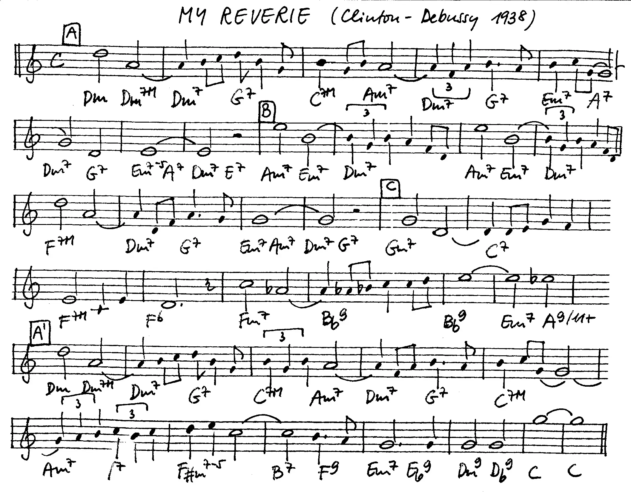 my reverie free jazz leadsheet - Courtesy of the Jungle Jazz Band